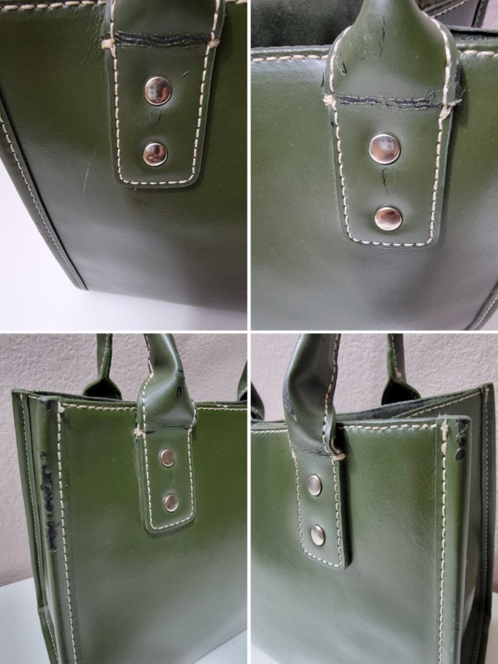 Wilsons Leather Green Structured Satchel Tote Handbag Silver Hardware Purse - Picture 10 of 12